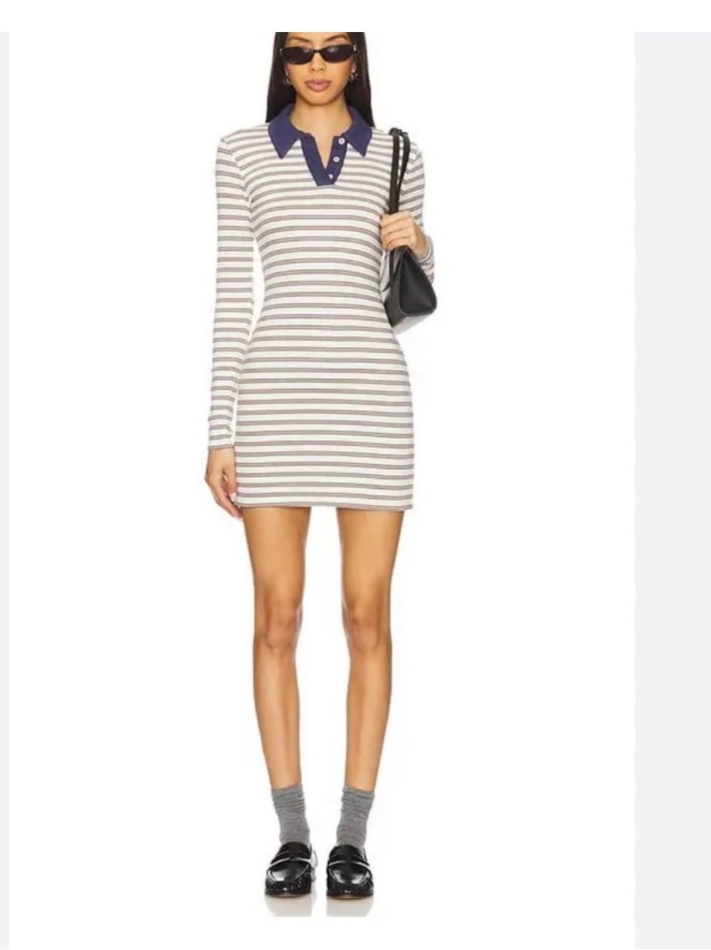 Lovers + Friends Cream Striped Polo Top with Navy Trim